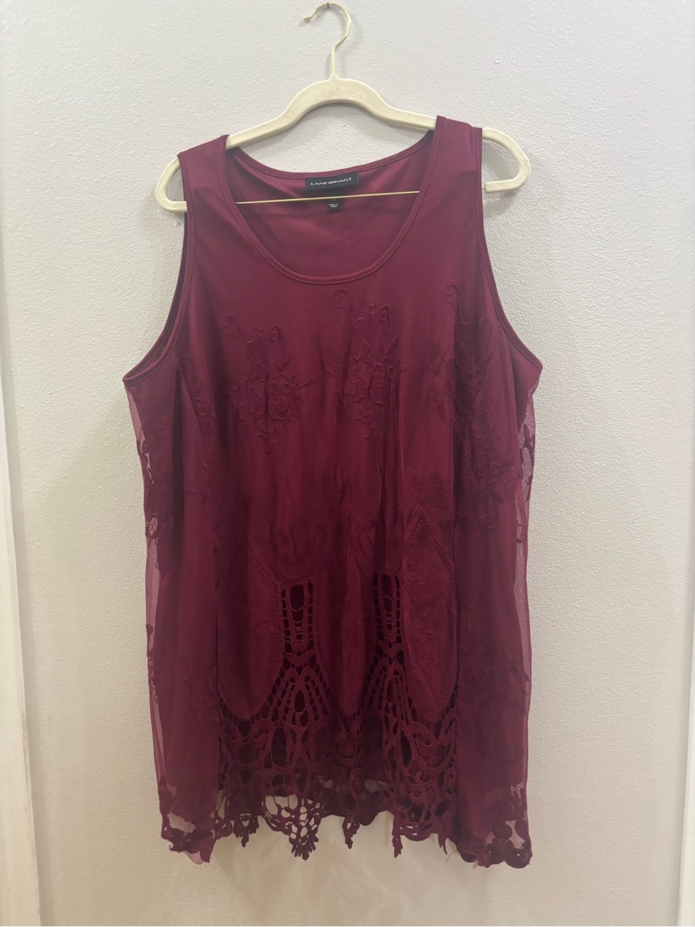 Lane Bryant Wine Red Lace-Trim Tank